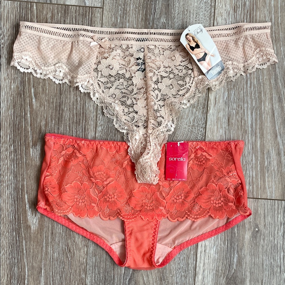 Sorella Pink and Cream Lace Panties Intimates Collection Women’s L/XL SET 2